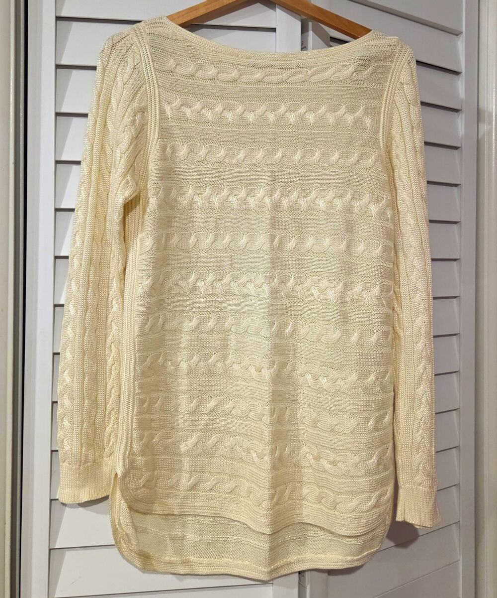 Lauren Ralph Lauren Ivory Cable-Knit Boat Neck Long Sleeve Sweater M
